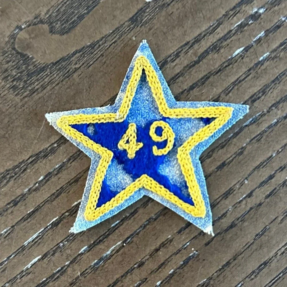 Vintage Blue Star Number 49 Embroidered Patch Yellow Border Sew On Applique 3''